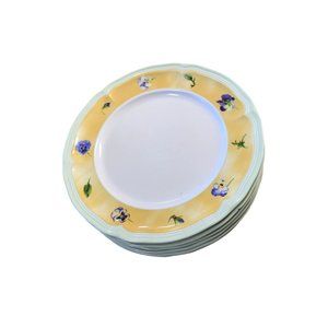 Superware Melamine Salad Plate Set of 6 Yellow FLoral Trim 8 in Diameter